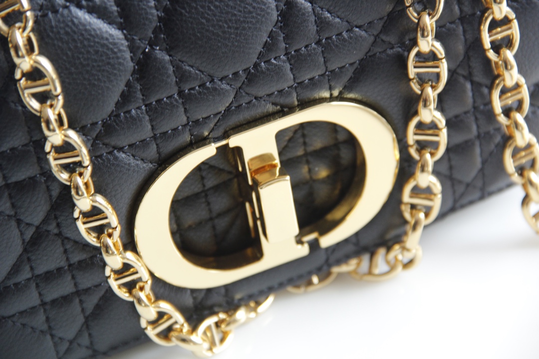 Small Dior Caro Bag Black Supple Cannage Calfskin